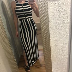 2B Bebe Black and white Striped Maxi Dress